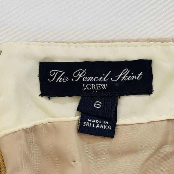 J Crew Skirt The Pencil Women 6 Oatmeal Tan Wool Preppy Office Career Work Twee - Picture 3 of 8